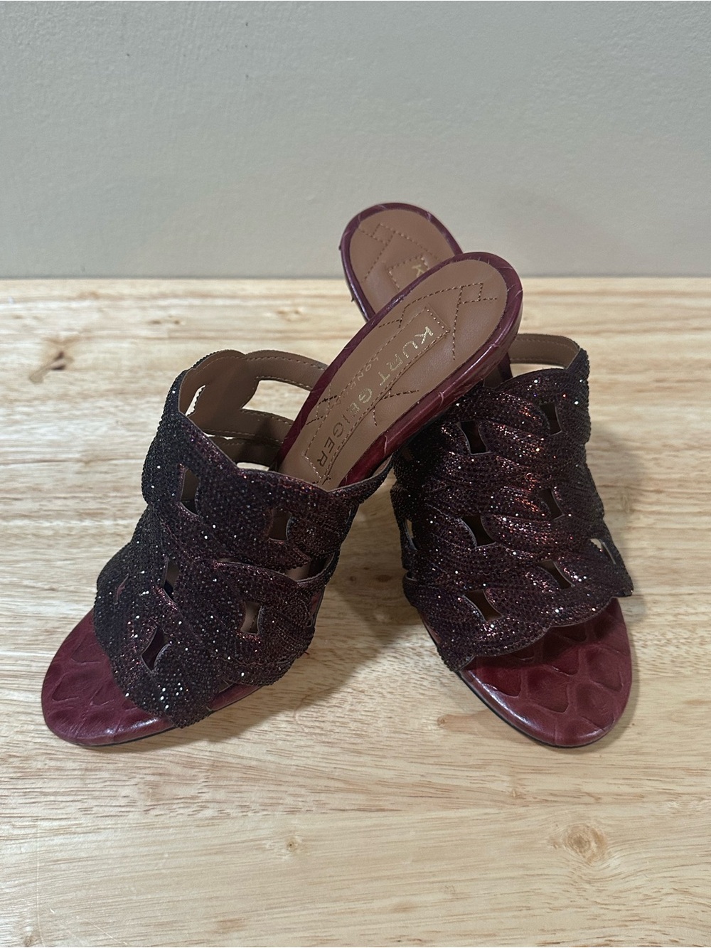 Kurt Geiger Sparkle Burgundy Woven Slide Mules